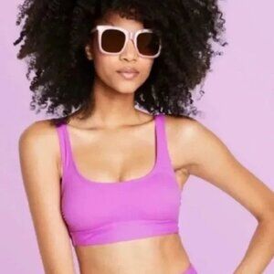 Stoney Clover Lane Purple Swim Top Ribbed Bikini Summer Beach Womens